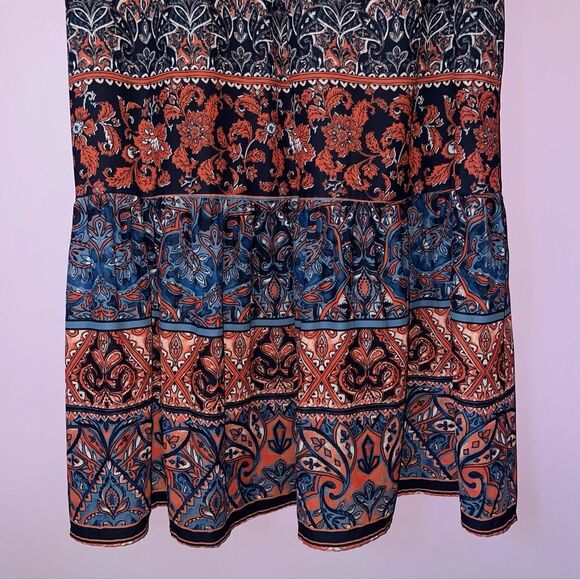 Chico's Midi Shirt Dress Size 10 Blue orange Short Ruffle Sleeve Collar - Picture 8 of 8